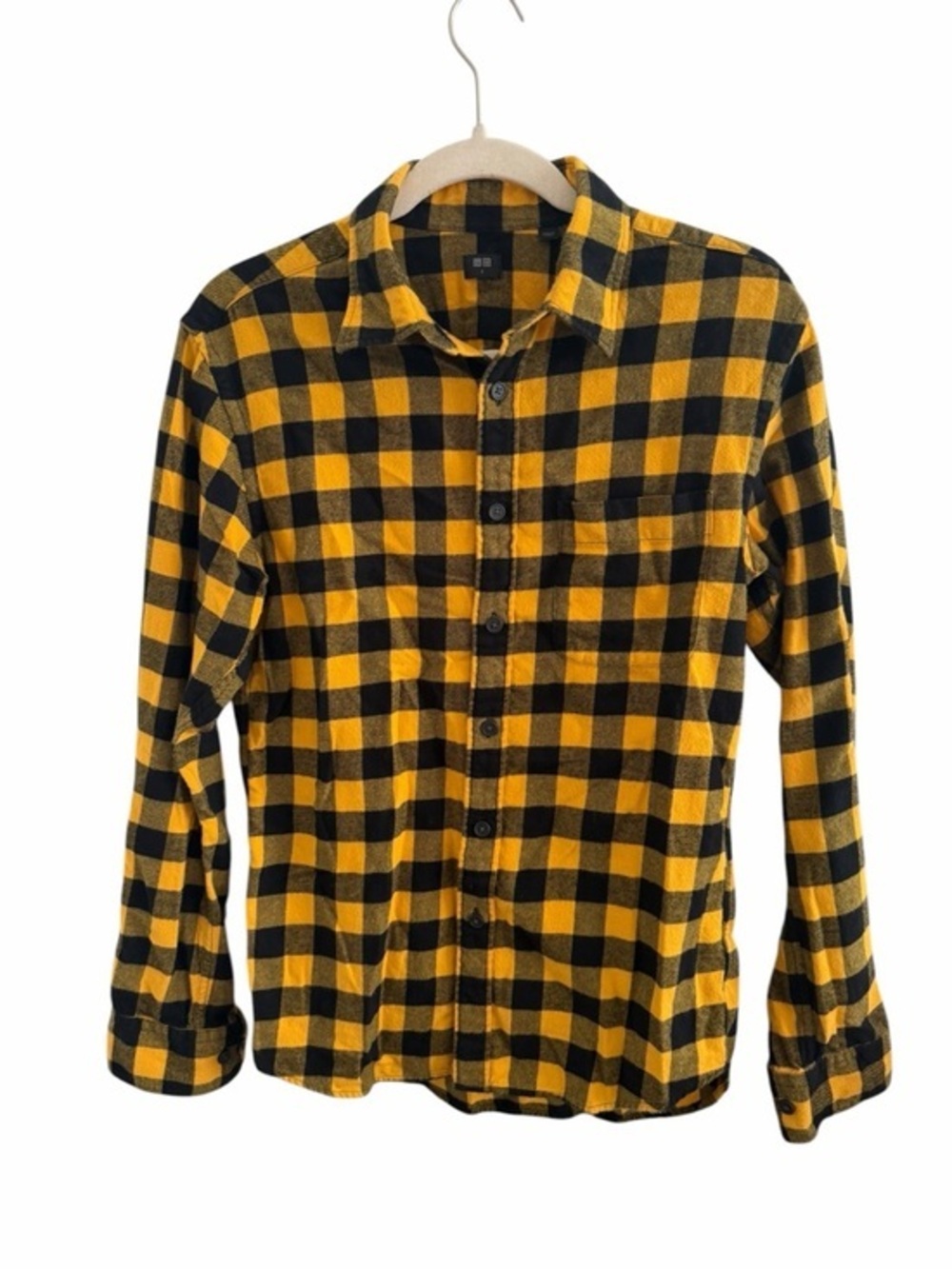 Uniqlo Yellow and Black Check Button-Down Shirt Mens Small Buffalo Lumber Jack